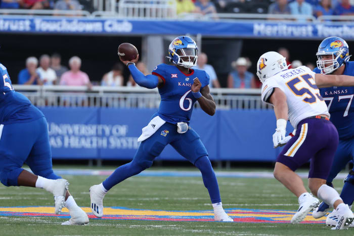 Jalon Daniels attempts a pass for Kansas.
