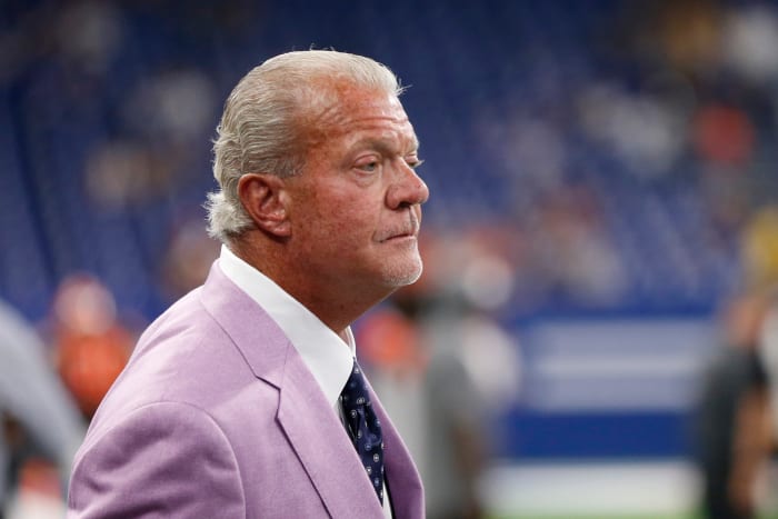 Indianapolis Colts owner Jim Irsay on the field in 2019.
