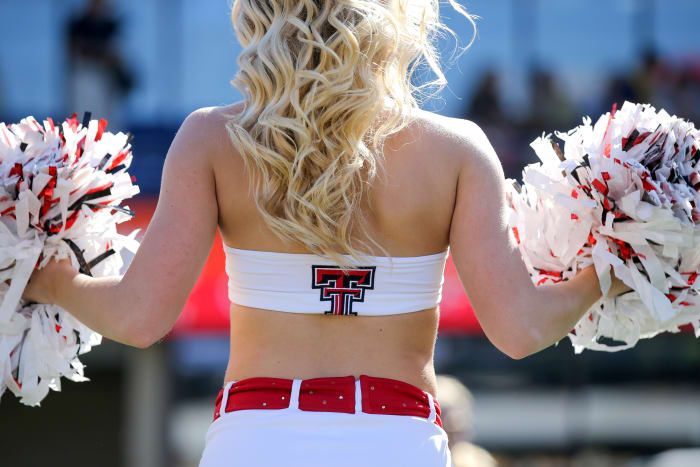A Texas Tech cheerleader goes viral during the Texas Tech at West Virginia game.
