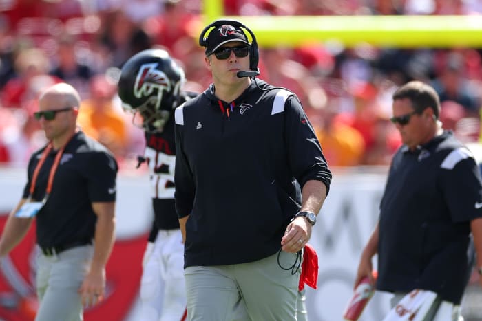 Falcons head coach Arthur Smith during Sunday afternoon's game.