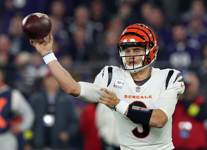 Bengals quarterback Joe Burrow on Sunday night against the Ravens.