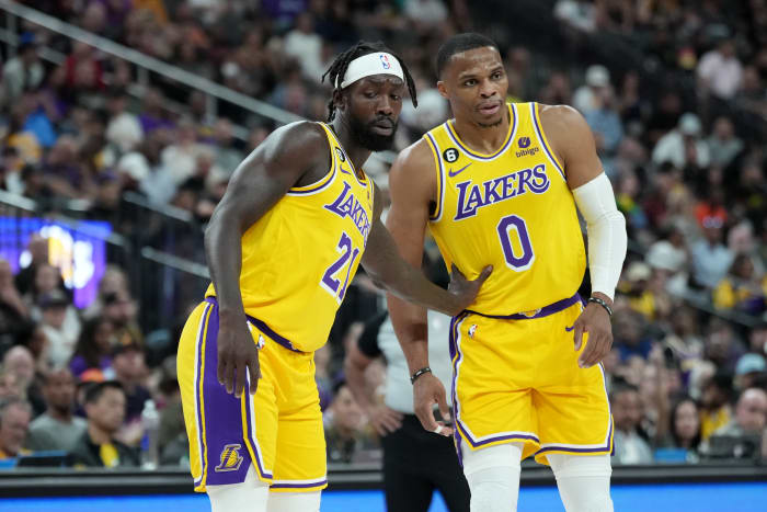 Patrick Beverley and Russell Westbrook on the court.