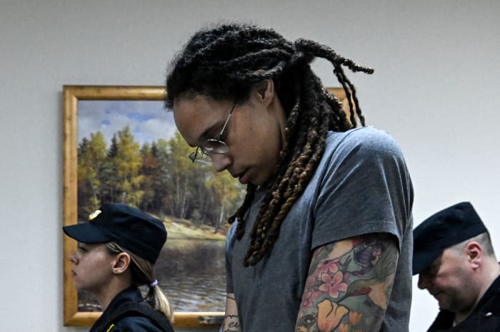 Brittney Griner walks into court out of prison in Russia.