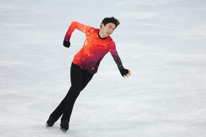 BEIJING, CHINA - FEBRUARY 10: Nathan Chen of Team United States skates during the Men Single Skating Free Skating on day six of the Beijing 2022 Winter Olympic Games at Capital Indoor Stadium on February 10, 2022 in Beijing, China. (Photo by Lintao Zhang/Getty Images)