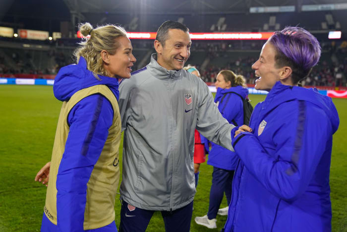 Ashlyn Harris, Vlatko Andonovski and Megan Rapinoe