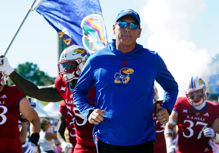 Lance Leipold of the Kansas Jayhawks on the field.