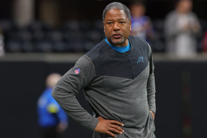Steve Wilks on the field for the Panthers.