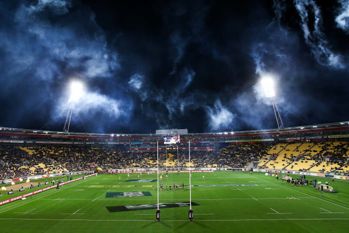 An overview of a Rugby field overseas.