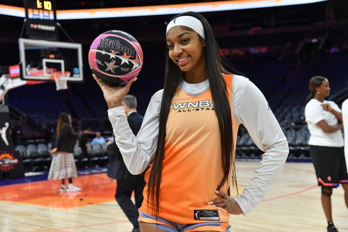 PHOENIX, AZ - JULY 19:Angel Reese #5 of Team WNBA poses for a photo during practice on July 19, 2024 at Footprint Center in Phoenix, Arizona. NOTE TO USER: User expressly acknowledges and agrees that, by downloading and/or using this Photograph, user is consenting to the terms and conditions of the Getty Images License Agreement. Mandatory Copyright Notice: Copyright 2024 NBAE (Photo by Juan Ocampo/NBAE via Getty Images)