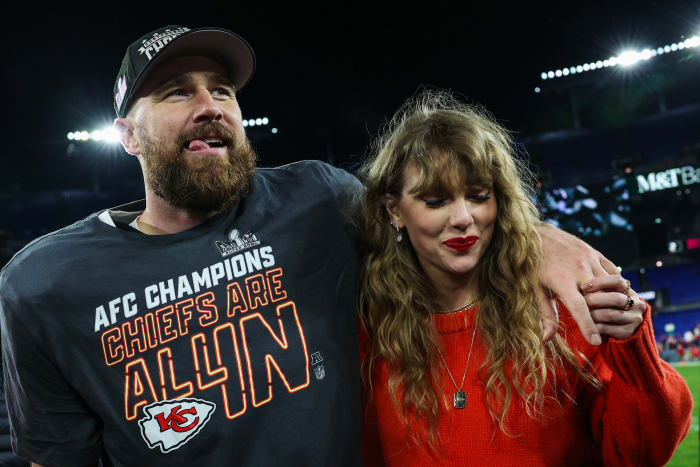 Travis Kelce and Taylor Swift at the AFC Championship Game.