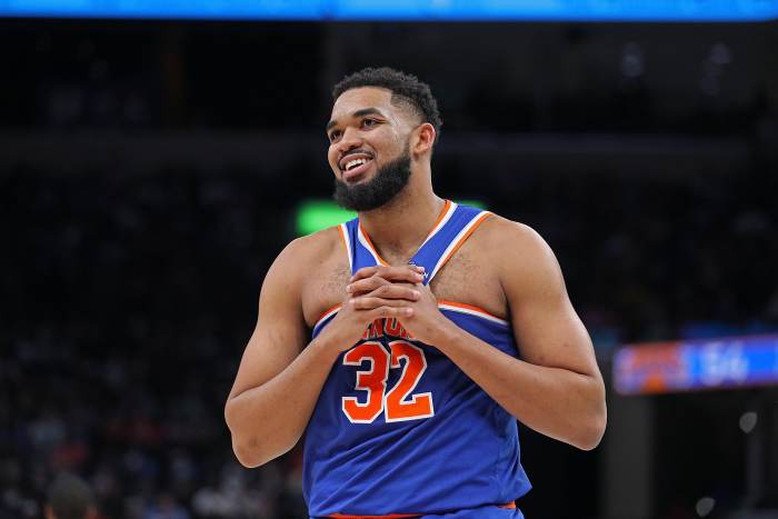 Karl-Anthony Towns on the court for the Knicks.
