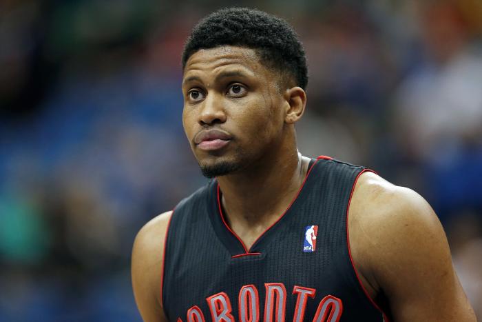 Toronto Raptors small forward Rudy Gay (22) looks on in the first half against the Minnesota Timberwolves at Target Center.