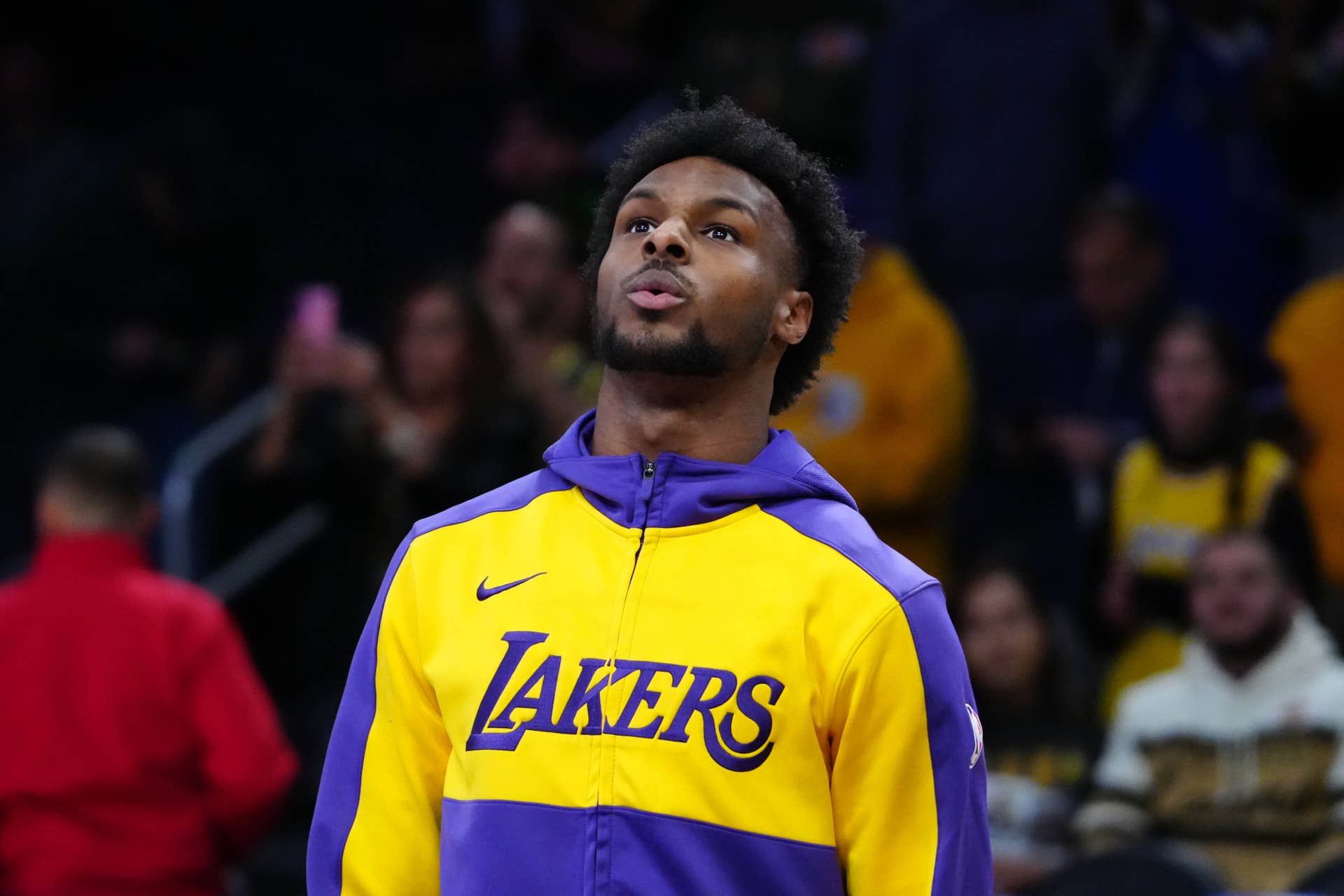 Los Angeles Lakers guard Bronny James during the game against the San Antonio Spurs at the Crypto.com Arena.