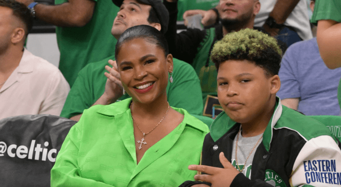 BOSTON, MA - JUNE 08: Actress Nia Long attends Game Three of the 2022 NBA Finals on June 8, 2022 between the Golden State Warriors and Boston Celtics at the TD Garden in Boston, Massachusetts. (Photo by Annette Grant/NBAE via Getty Images)