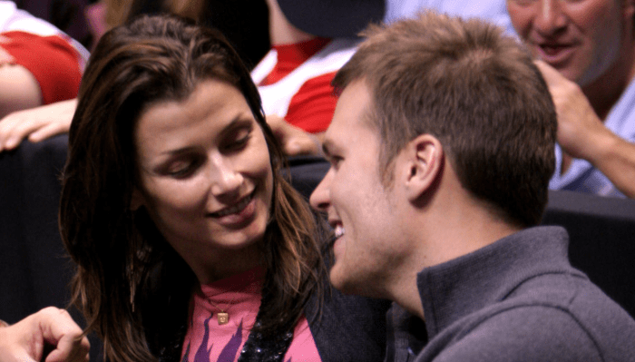 Tom Brady and his ex-girlfriend, Bridget Moynahan, on the floor of an NBA game.