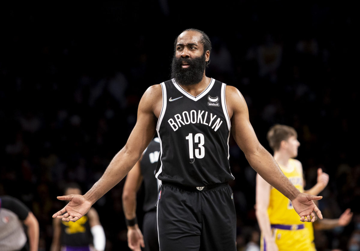 James Harden on the Nets against the Lakers.