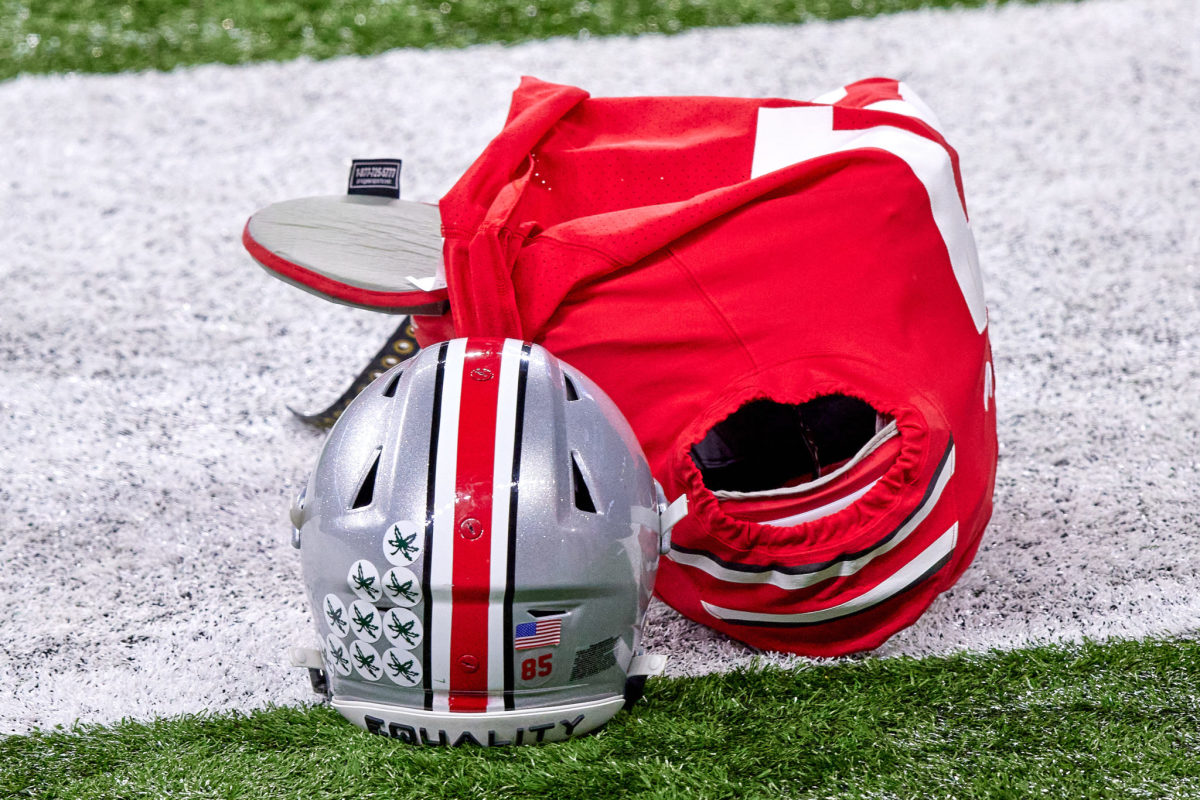 Ohio State football helmet and pads.