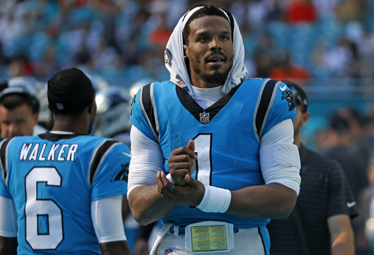 Carolina Panthers quarterback Cam Newton (1) and Carolina Panthers