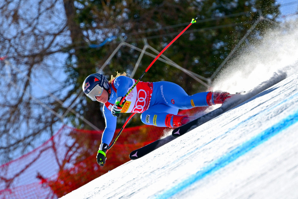 Skiier Sofia Goggia competes in Super G.
