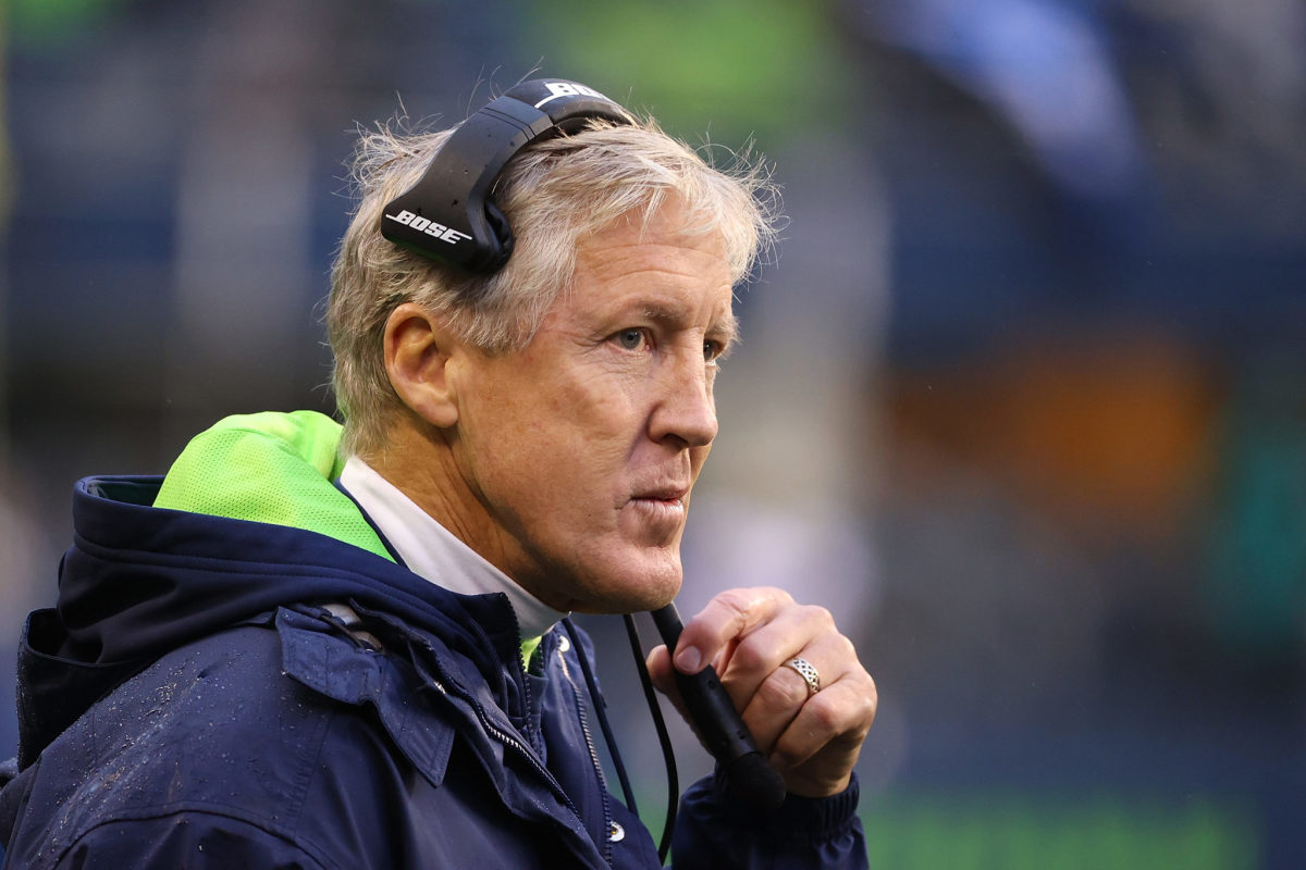 Seahawks head coach Pete Carroll watches the game action against the Saints.