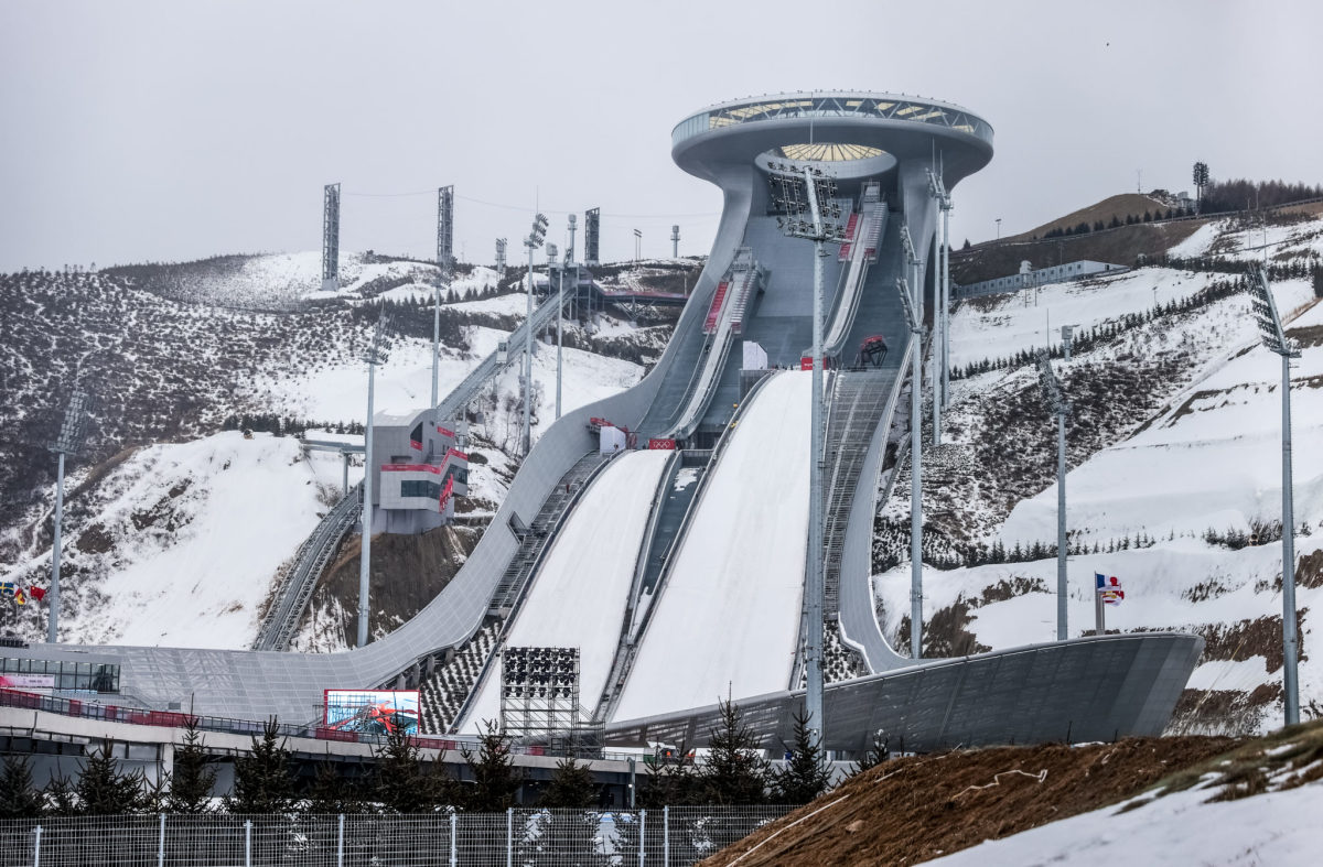 Ski jump in China at the Olympics.