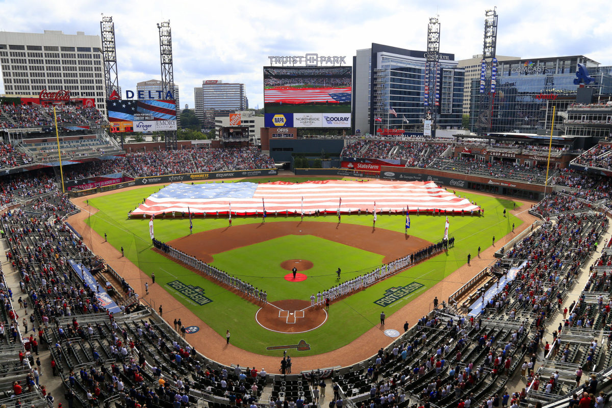 A picture of Truist Park, home to the Atlanta Braves, before Game 3 of the 2021 NLDS.