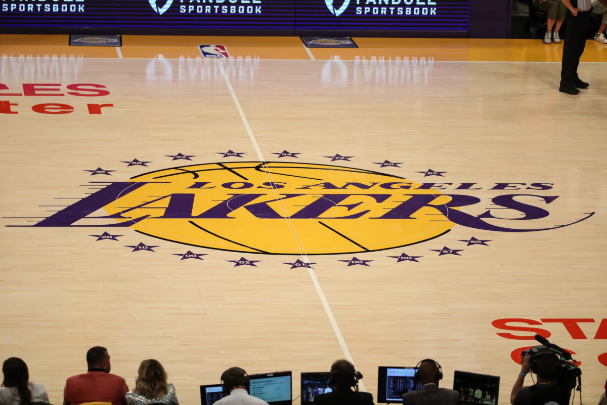Lakers logo at midcourt.
