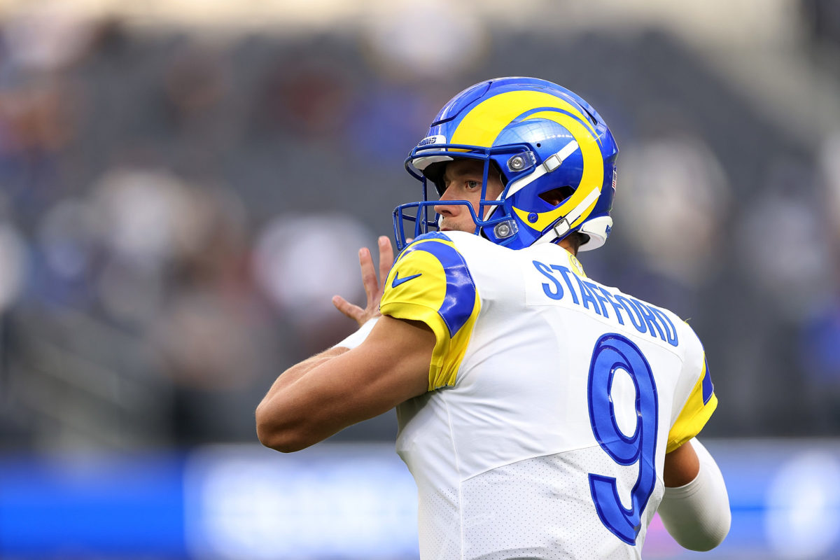 Jerseys of Los Angeles Rams quarterback Matthew Stafford (9) on