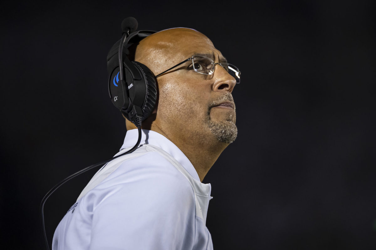 Penn State football head coach James Franklin looks on during a game.