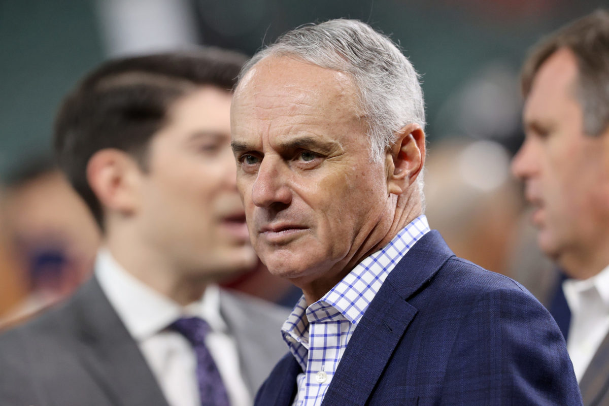 MLB commissioner Rob Manfred looks on before Game 1 of the 2021 World Series.