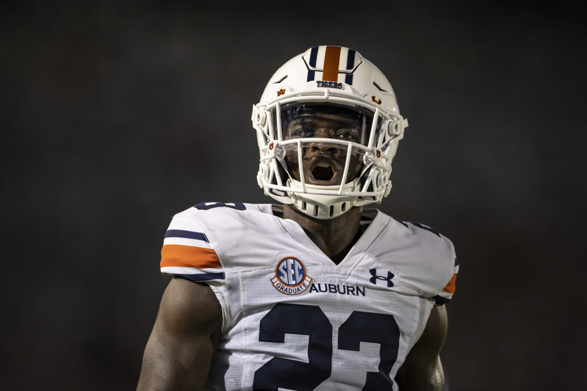 Auburn star defensive back Roger McCreary looks on after a play.