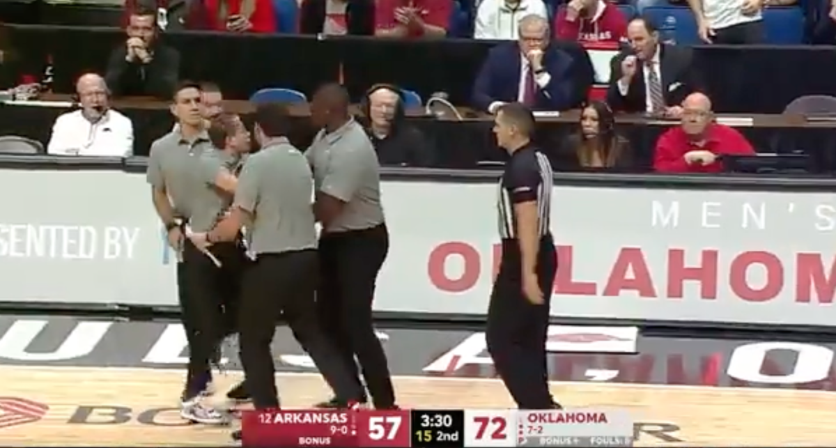 Arkansas coach gets ejected.