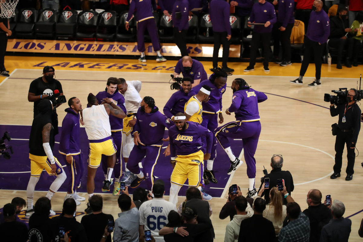 Lakers bench during the season opener.