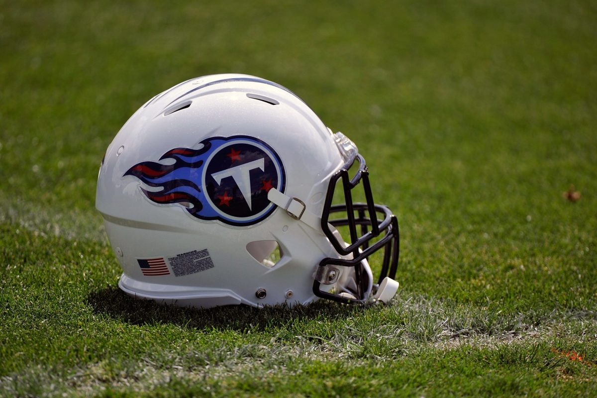Tennessee Titans helmet sits on the field.