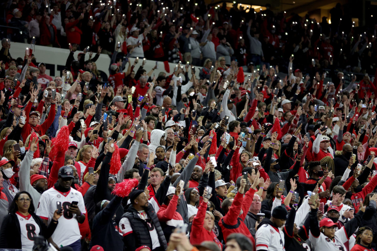 Georgia fans cheer during the national championship game against Alabama.