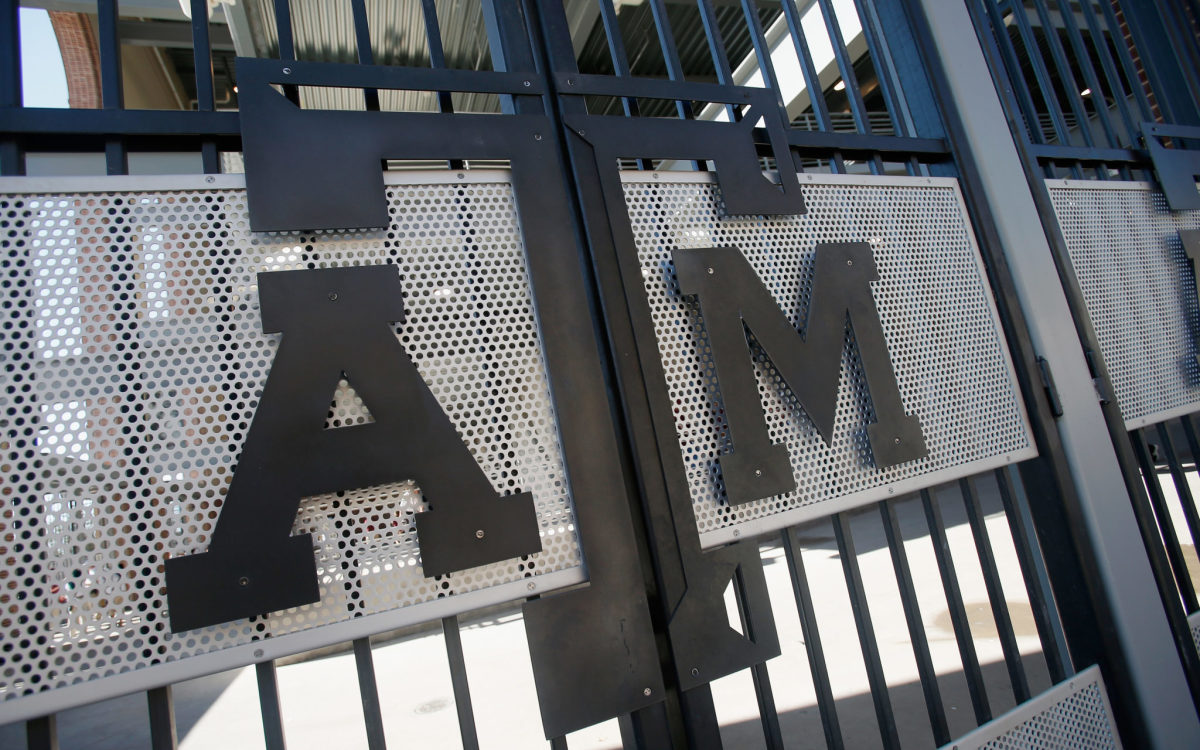 An exterior view of the gate at Texas A&M's football stadium.