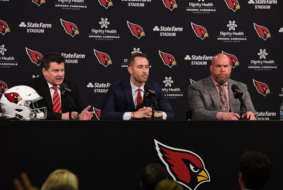 Arizona Cardinals head coach Kliff Kingsbury speaking to the media during a press conference.