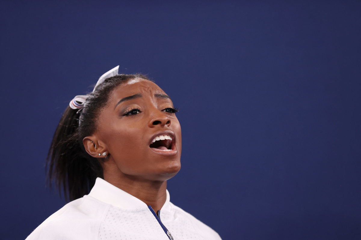 Simone Biles at the Tokyo Games after withdrawing.