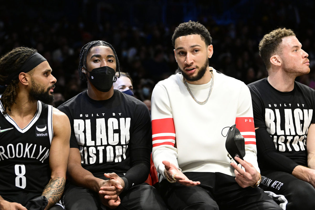 Brooklyn Nets point guard Ben Simmons on the bench.