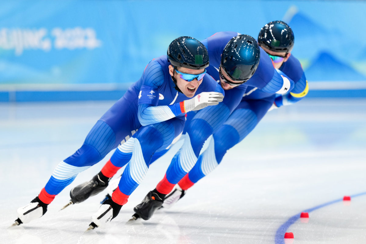Winter Olympics speed skaters in China.
