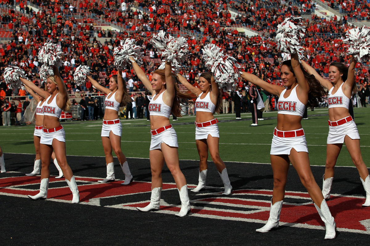 Texas Tech cheerleaders performing during a game.