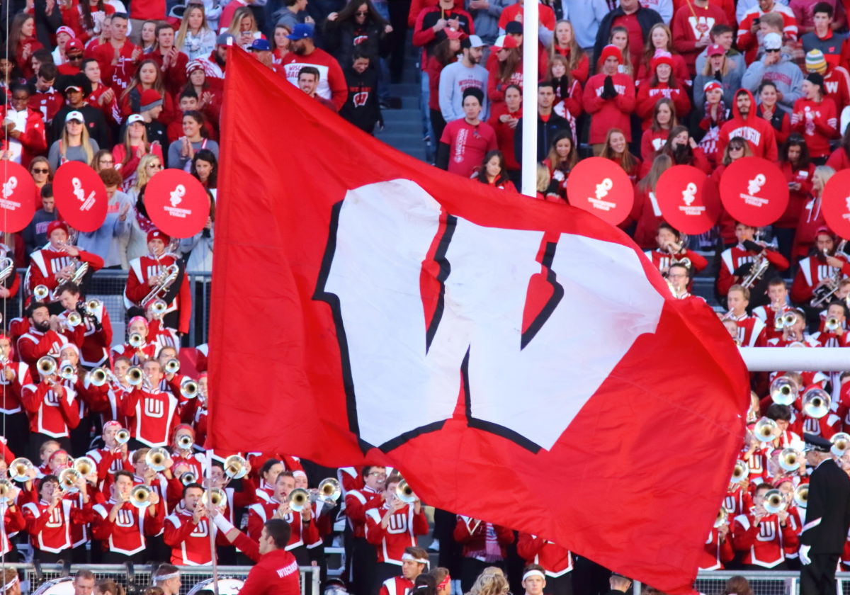 A shot of the Wisconsin logo flag waving.