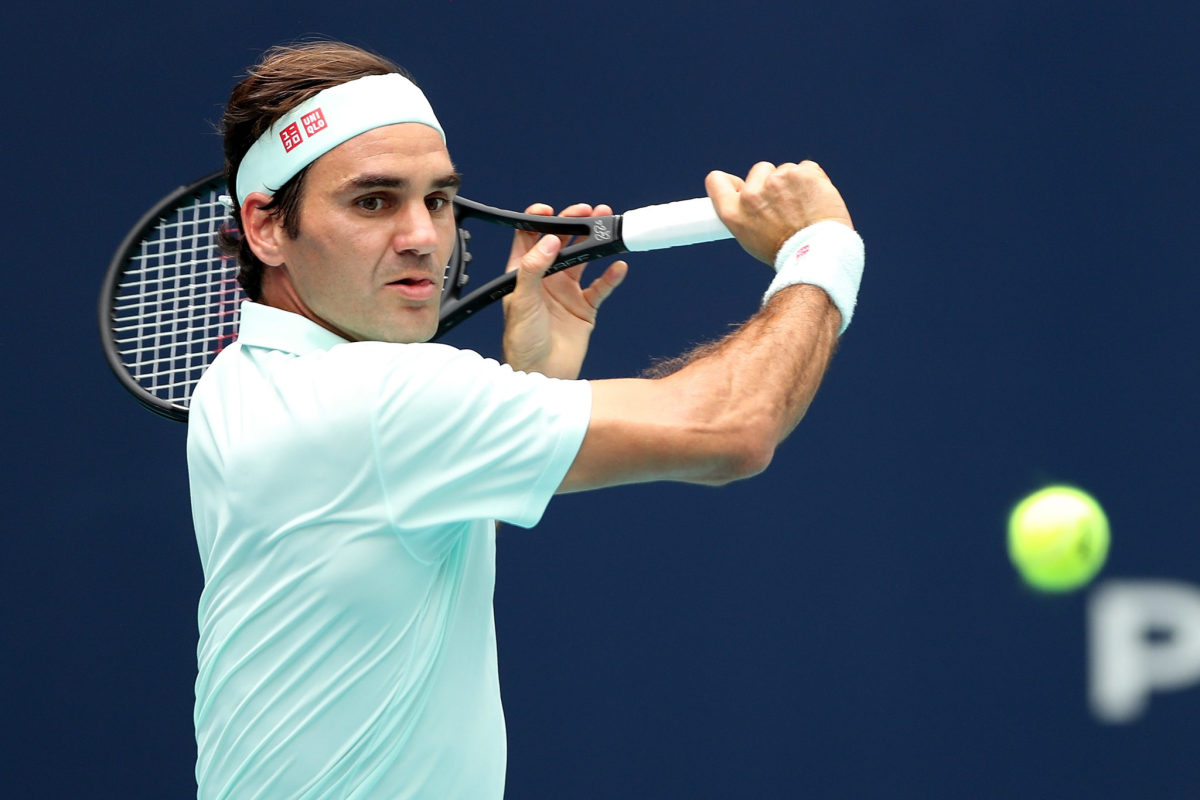 Roger Federer returning a shot.