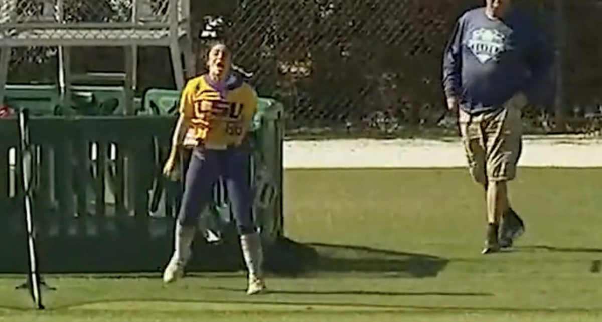 Watch Insane Softball Home Run Robbing Is Going Viral The Spun