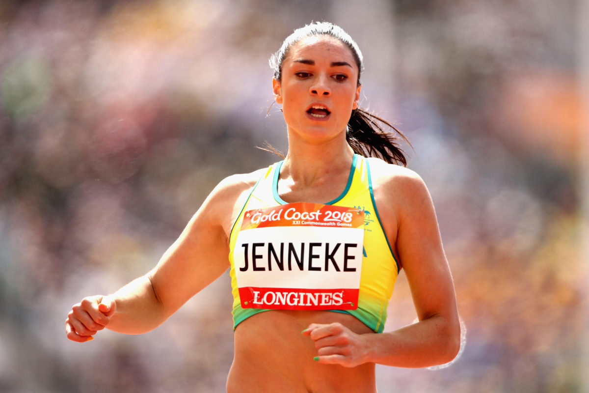 Michelle Jenneke runs a 100 meter hurdle race.