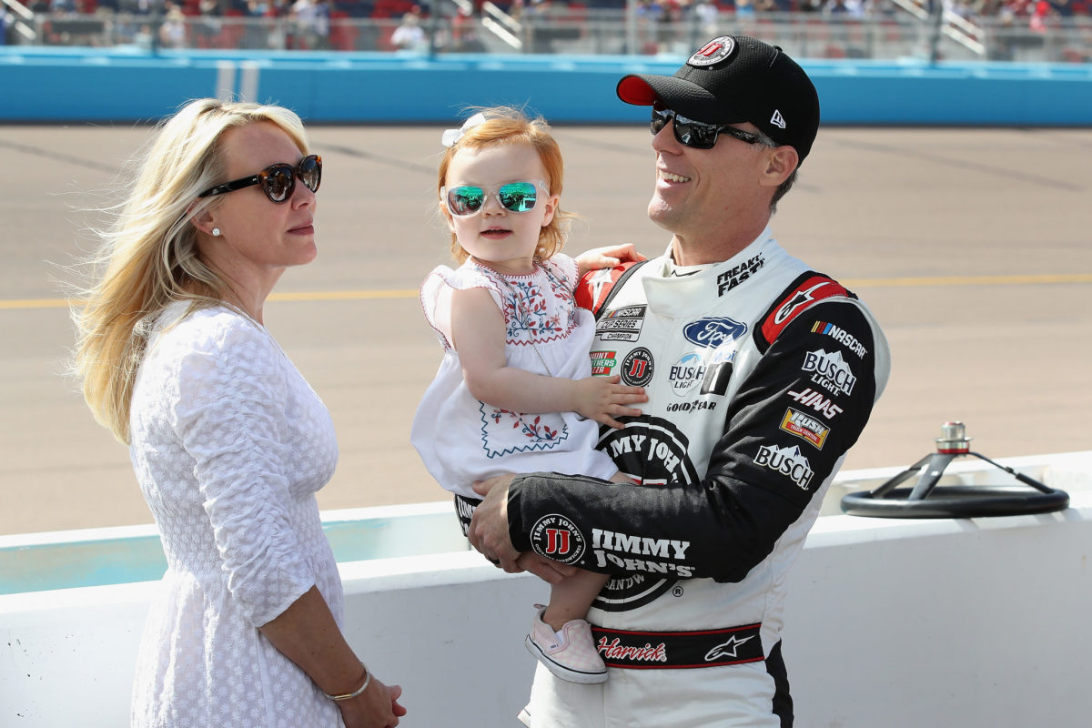 NASCAR driver Kevin Harvick with his wife and daughter.