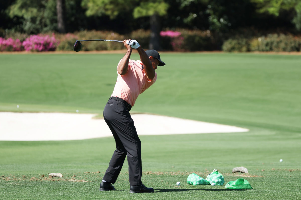 Tiger Woods practicing at The Masters on Sunday