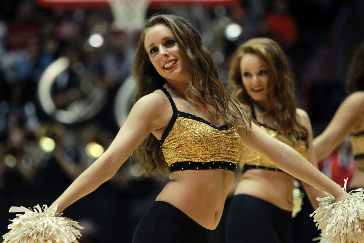 Vanderbilt cheerleaders performing during a game.