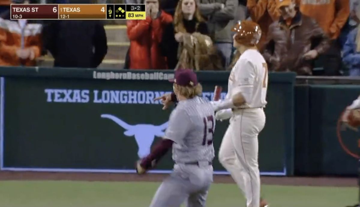 Video College Baseball Pitchers Horns Down Goes Viral The Spun