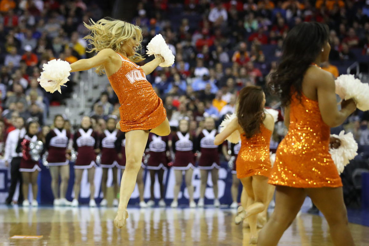Tennessee Volunteers cheerleaders on the floor